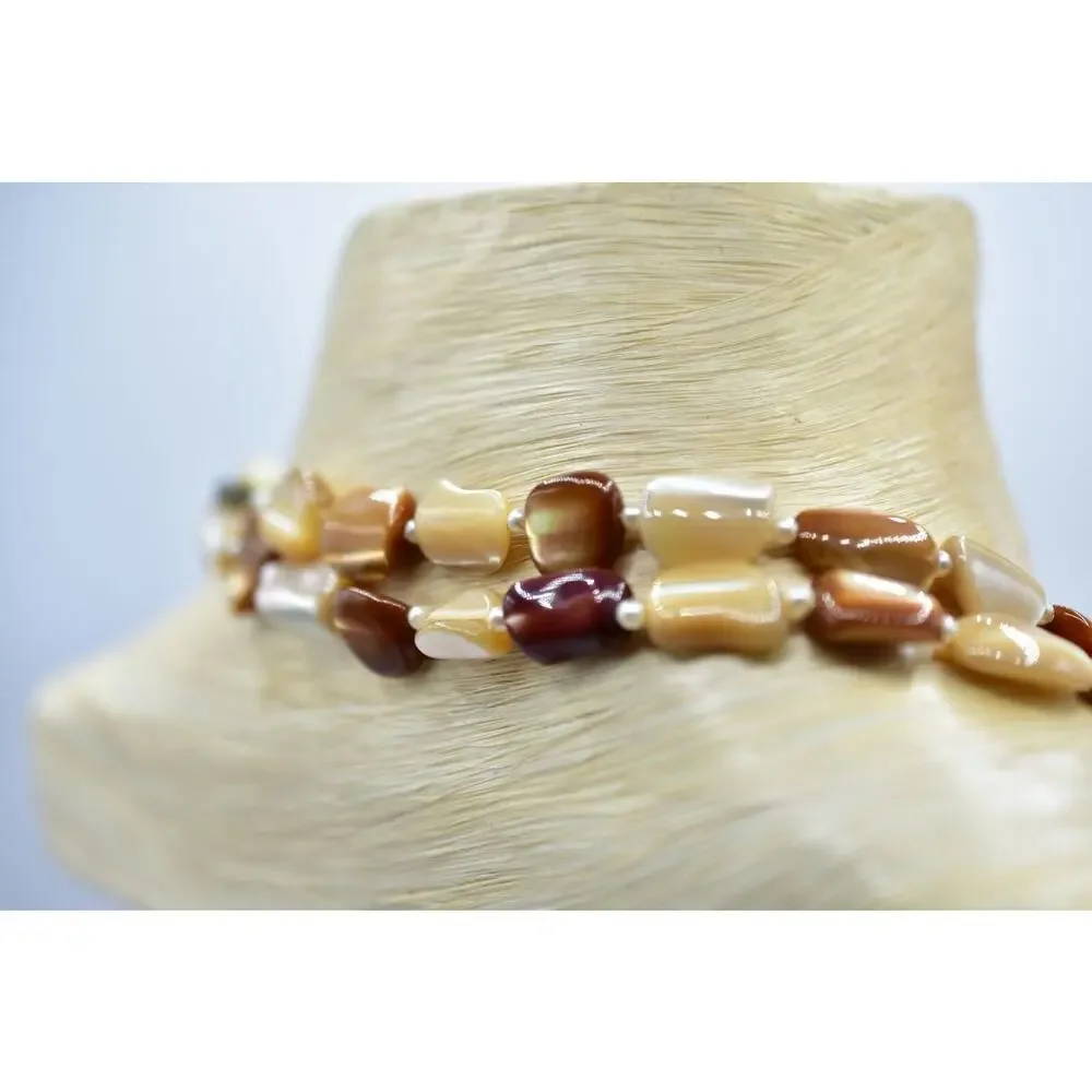 Vintage Necklace Long Stone Beaded Neutral Beige Brown White 48